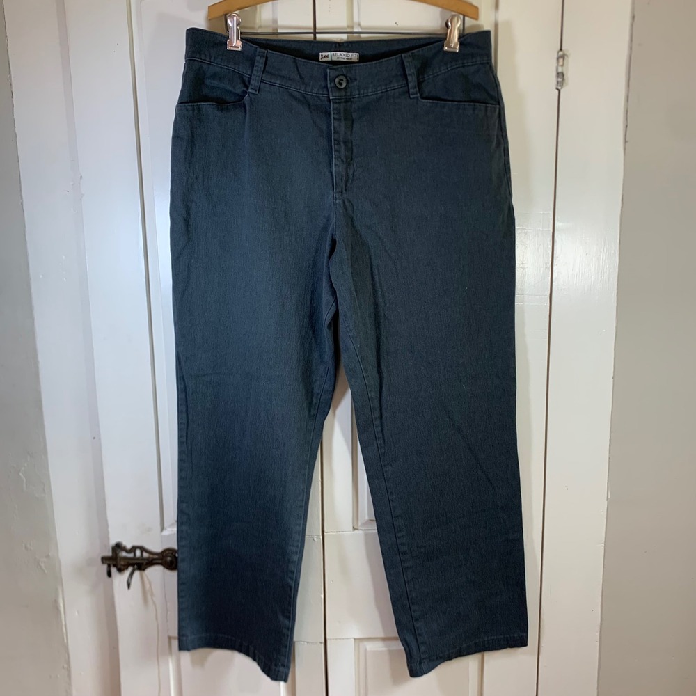 Lee Relaxed Fit At The Waist Straight Leg Pants Gray Black Women 16 Medium Basic